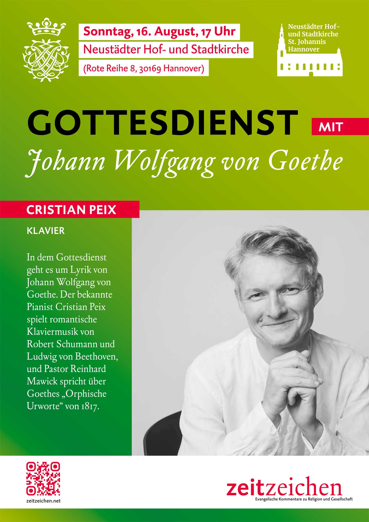 Romantische Klaviermusik und Goethetexte mit dem Starpianisten Christian Peix Plakat zu den Calenberger Abendklängen mit dem Starpianisten Christian Peix