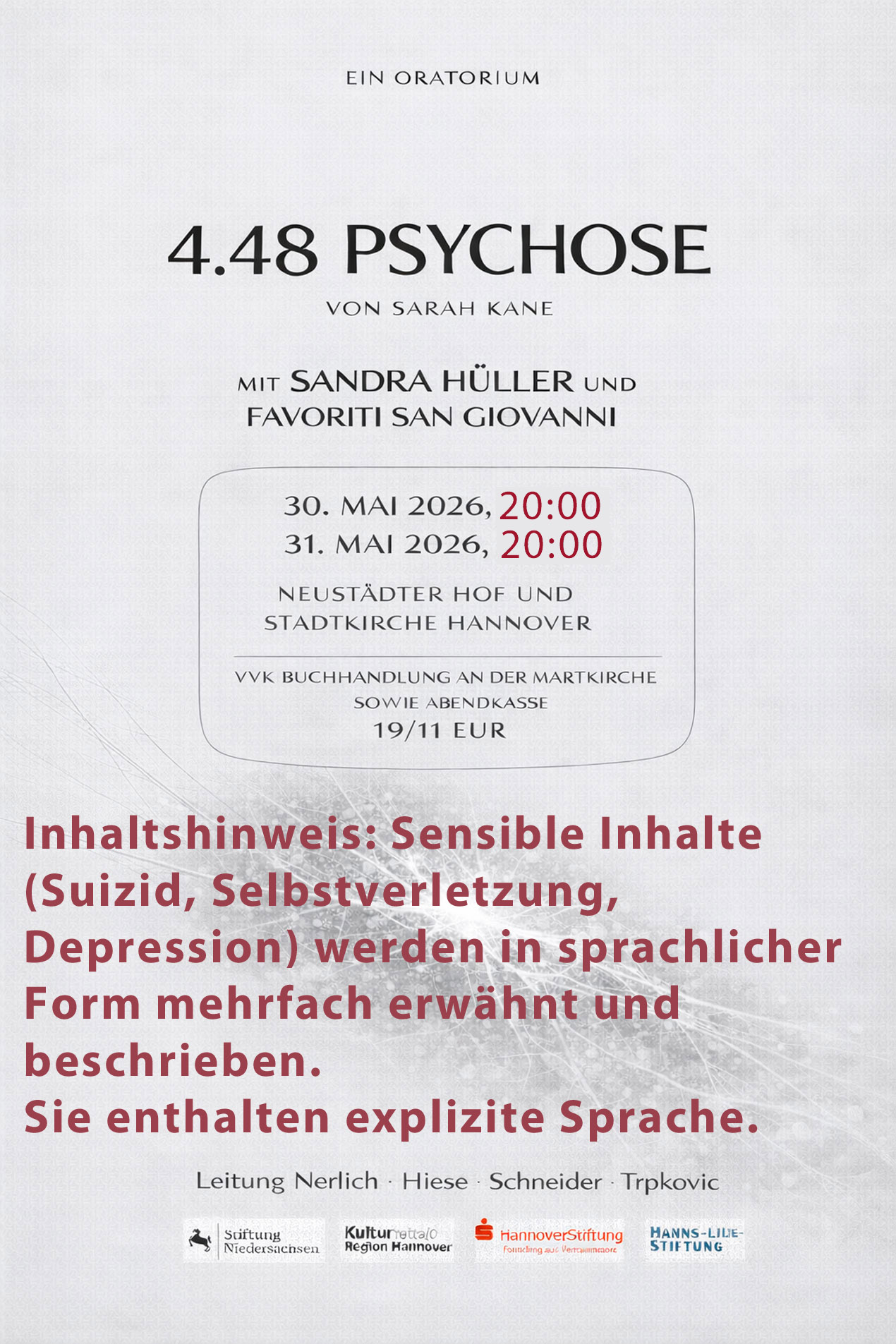 Plakat zum Oratorium 4 48 Psychose am 30.+31. Mai 2026
