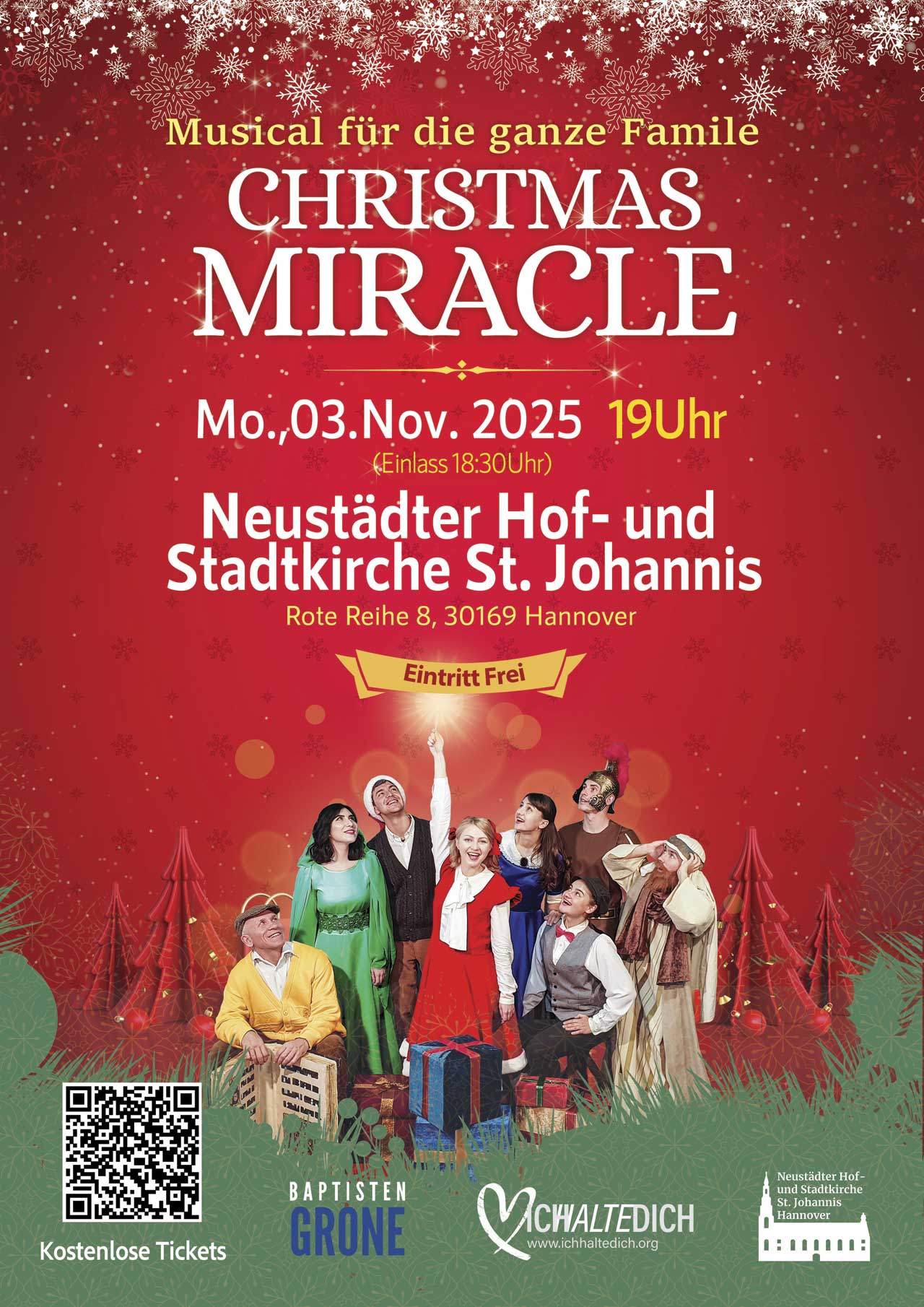 Plakat für das Familien-Musical Christmas Miracle am 3. November 2025