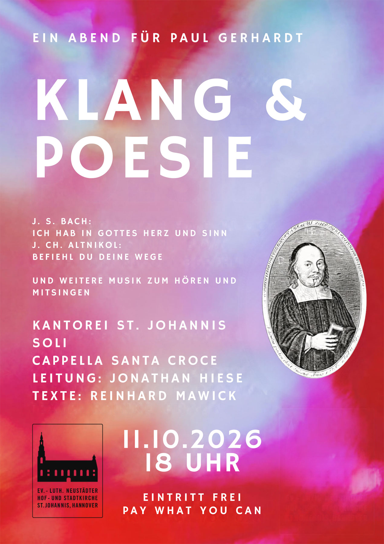 Plakat für das Konzert: Ein Abend für Paul Gerhardt am 11.10.2026 Plakat für das Konzert: Ein Abend für Paul Gerhardt am 11.10.2026